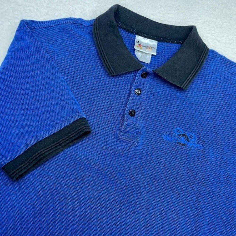 VTG Walt Disney World Polo Shirt Mens L Royal‎ Blue Embroidered Mickey Logo Golf